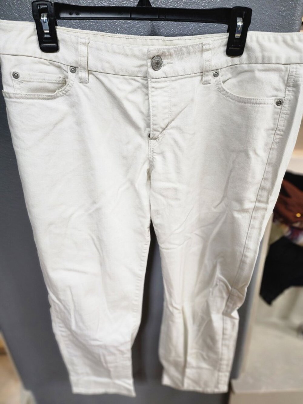 LOFT Women's Off-White Cream Denim Straight Leg Pants Classic Five-Pocket Jeans